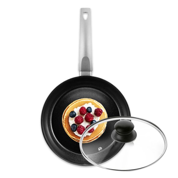 AMBITION VERSO Patelnia tradycyjna 20 cm + pokrywka szklana TADAR / powłoka Qualum Ceramic / indukcja