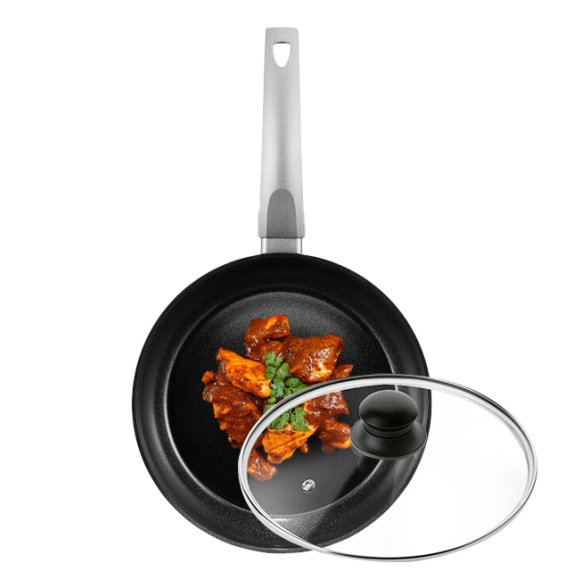 AMBITION VERSO Patelnia tradycyjna 24 cm + pokrywka szklana TADAR / powłoka Qualum Ceramic / indukcja