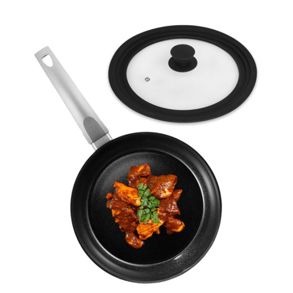 AMBITION VERSO Patelnia tradycyjna 24 cm + pokrywka uniwersalna TADAR / powłoka Qualum Ceramic / indukcja