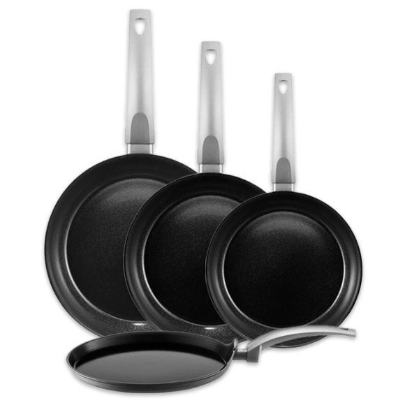 AMBITION VERSO Komplet patelni 20, 24, 28 cm + patelnia do naleśników 26 cm / powłoka Qualum Ceramic / indukcja