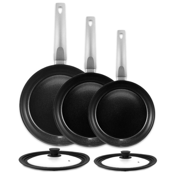 AMBITION VERSO Komplet patelni 20, 24, 28 cm + pokrywki uniwersalne TADAR / powłoka Qualum Ceramic / indukcja