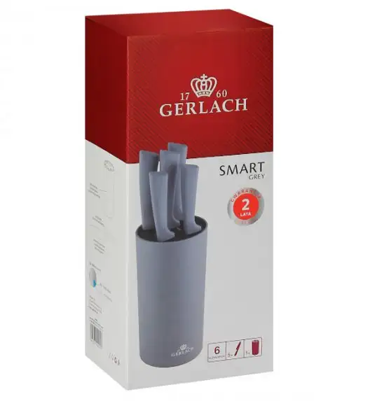 GERLACH SMART GREY Komplet 5 noży w bloku +ostrzałka 3w1