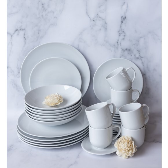 LUBIANA VANILLA Serwis obiadowo - kawowy 90 el dla 18 osób | biała porcelana
