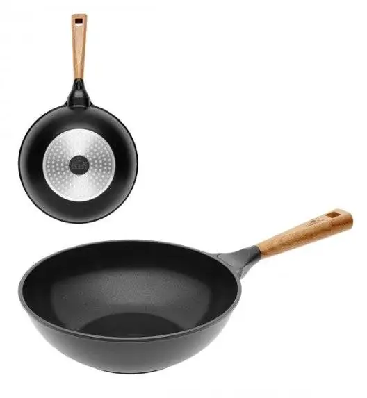 GERLACH NATUR EVO Wok z powłoką ceramiczną ILAG® Non-Stick / 28 cm + pokrywka silikonowa uniwersalna 24/26/28 cm