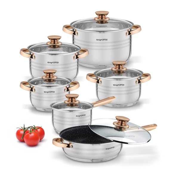 KönigHOFFER BARI ROSE GOLD Komplet garnków ze stali nierdzewnej 12 elementów / indukcja