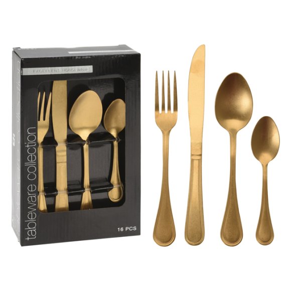 EXCELLENT HOUSEWARE Sztućce komplet 16 el dla 4 os / złote / matowione