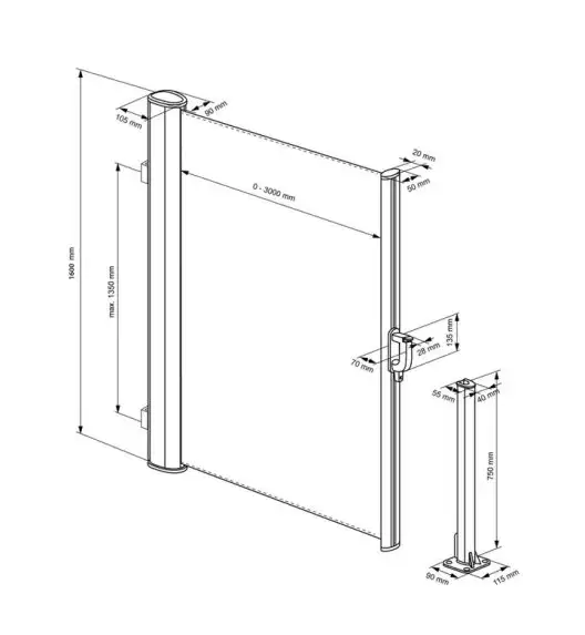 EXCELLENT HOUSEWARE Regulowana markiza boczna na taras