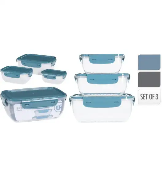 EXCELLENT HOUSEWARE Zestaw 3 pojemników na sypkie produkty / tworzywo sztuczne / mix kolorów