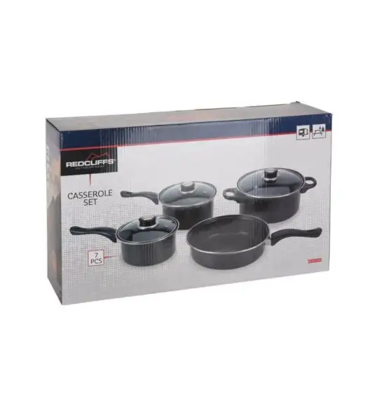 EXCELLENT HOUSEWARE Zestaw kompaktowych garnków i patelni z pokrywkami / 7 elementów