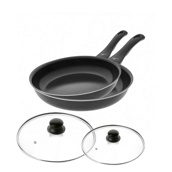 GERLACH FIRST Komplet patelni 20, 28 cm / dwuwarstwowa powłoka ceramiczna  + pokrywki uniwersalne 20, 28 cm 