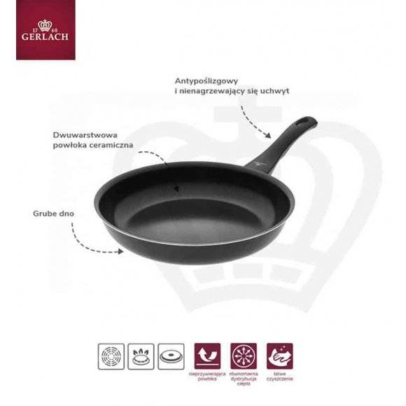 GERLACH FIRST Komplet patelni 20, 28 cm / dwuwarstwowa powłoka ceramiczna  + pokrywki uniwersalne 20, 28 cm 