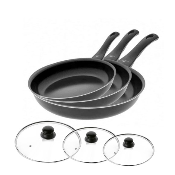 GERLACH FIRST Komplet patelni 20, 24, 28 cm / dwuwarstwowa powłoka ceramiczna + pokrywki uniwersalne