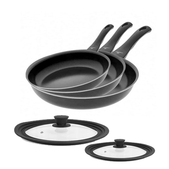GERLACH FIRST Komplet patelni 20, 24, 28 cm / dwuwarstwowa powłoka ceramiczna + pokrywki silikonowe uniwersalne