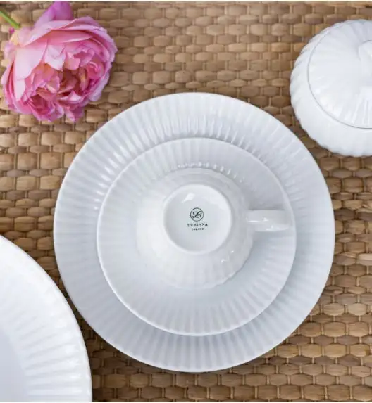LUBIANA DAISY 6x Filiżanka 200 ml + spodki 14,5 cm | 12 el dla 6 os | biała porcelana
