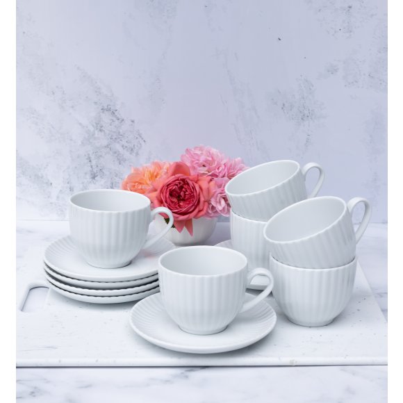 LUBIANA DAISY 12x Filiżanka 200 ml + spodki 14,5 cm | 24 el dla 12 os | biała porcelana