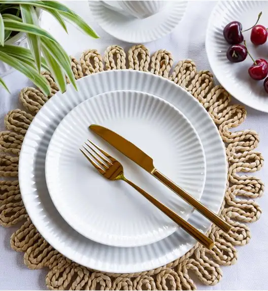 LUBIANA DAISY 12x Talerz obiadowy płytki 27 cm | 12 el dla 12 os | biała porcelana