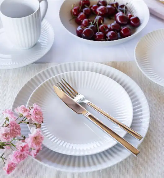 LUBIANA DAISY 6x Talerz obiadowy płytki 24 cm | 6 el dla 6 os | biała porcelana