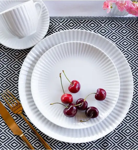 LUBIANA DAISY 6x Talerz obiadowy płytki 24 cm | 6 el dla 6 os | biała porcelana