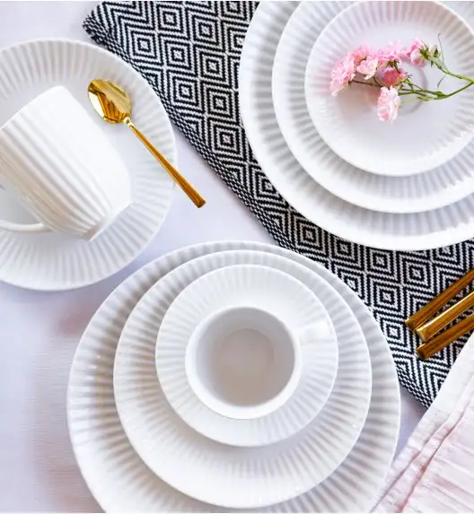 LUBIANA DAISY 6x Talerz obiadowy płytki 24 cm | 6 el dla 6 os | biała porcelana
