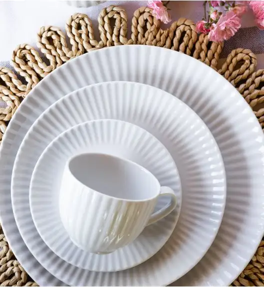 LUBIANA DAISY 6x Talerz obiadowy płytki 24 cm | 6 el dla 6 os | biała porcelana