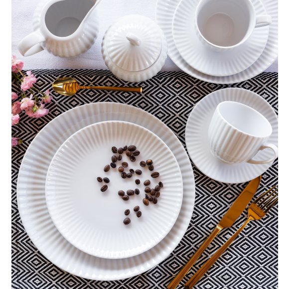 LUBIANA DAISY Serwis obiadowo - kawowy 6 osób / 34 elementy | biała porcelana