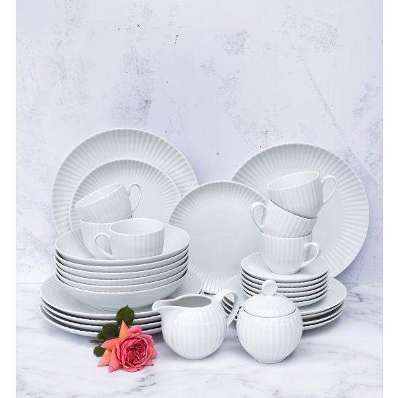 LUBIANA DAISY Serwis obiadowo - kawowy 6 osób / 34 elementy | biała porcelana