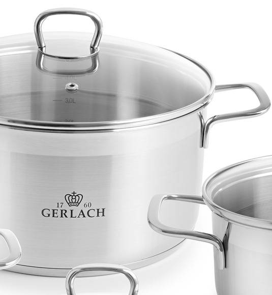 GERLACH BRAVA Komplet Garnki z pokrywkami 8 el + Brytfanna 32 cm z pokrywką Gerlach Granitex / powłoka ILAG Granitec®