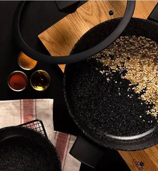 GERLACH BRAVA Komplet Garnki z pokrywkami 8 el + Garnek 7 l + patelnie Gerlach Granitex 28, 20 cm +pokrywki+  Brytfanna Granitex