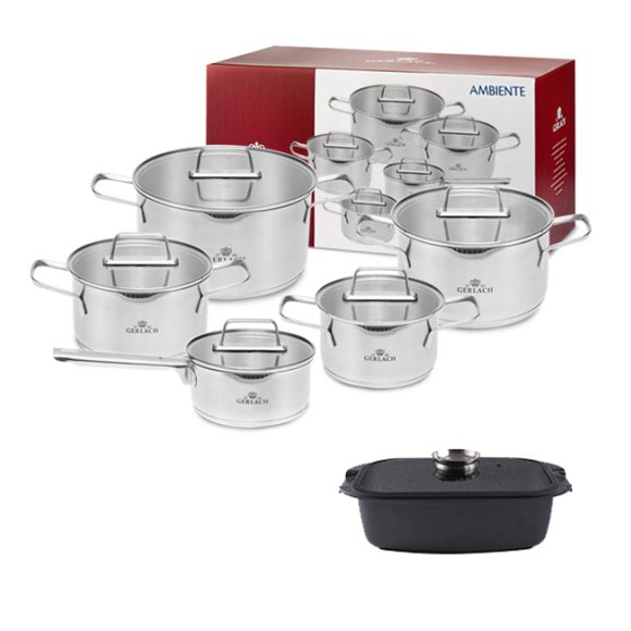 GERLACH AMBIENTE Komplet Garnki z pokrywkami 10 el + Brytfanna Granitex 32 cm / stal nierdzewna / indukcja