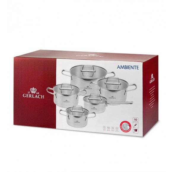 GERLACH AMBIENTE Komplet Garnki z pokrywkami 10 el + Brytfanna Granitex 32 cm / stal nierdzewna / indukcja