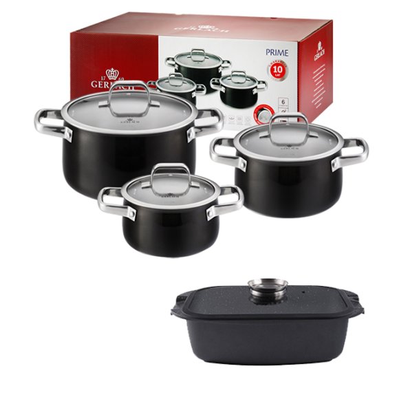 GERLACH PRIME Komplet Garnki z pokrywkami 6 el + Brytfanna 32 cm Gerlach Granitex
