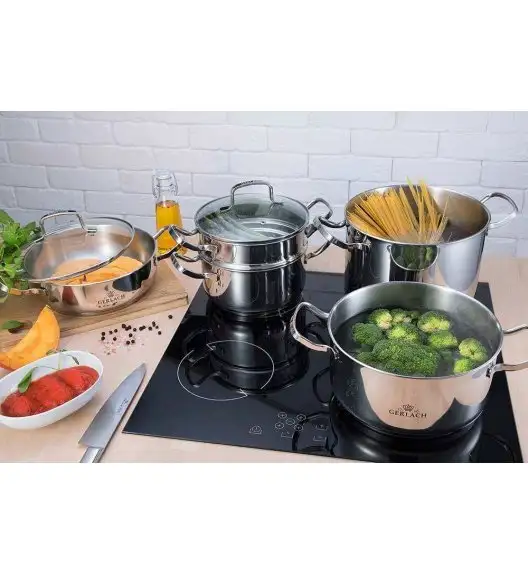 GERLACH SIMPLE Komplet Garnki z pokrywkami 9 el + Wok Gerlach Solid Lite 28 cm 
