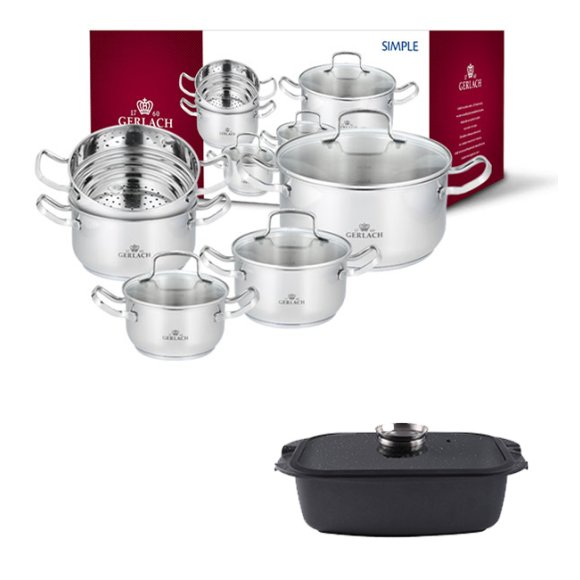 GERLACH SIMPLE Komplet Garnki z pokrywkami 9 el + Brytfanna Granitex 32 cm 