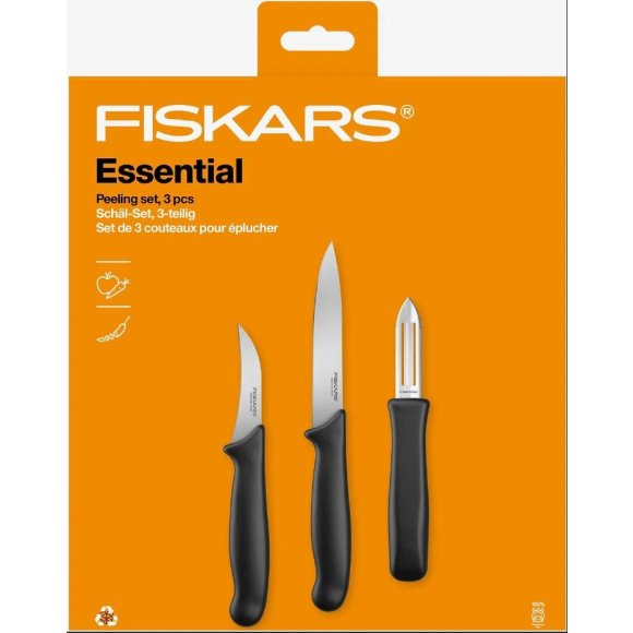 FISKARS ESSENTIAL Komplet 8 noży (kuchenne +do warzyw +do obierania) w pudełku | stal nierdzewna HRC 53
