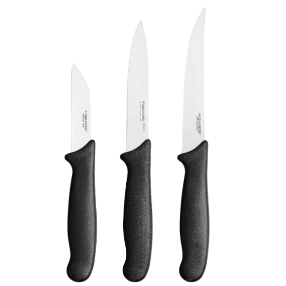 FISKARS ESSENTIAL Komplet 8 noży (kuchenne +do warzyw +do obierania) w pudełku | stal nierdzewna HRC 53