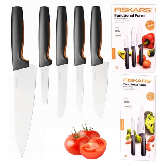 FISKARS FUNCTIONAL FORM 1057556+1057557 Komplet 5 noży kuchennych (3+2) FAVOURITE SET w pudełku / stal nierdzewna