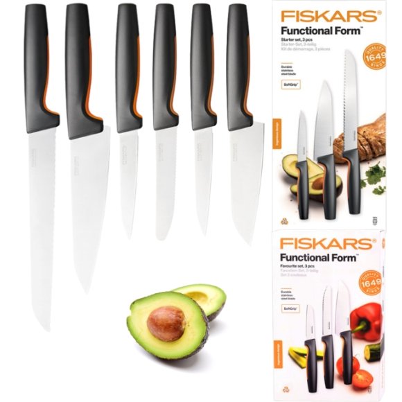 FISKARS FUNCTIONAL FORM 1057556+1057559 Komplet 6 noży kuchennych (3+3) w pudełkach / stal nierdzewna