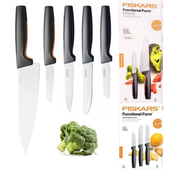FISKARS FUNCTIONAL FORM 1057561+1057557 Komplet 5 noży kuchennych STARTER SET w pudełku / stal nierdzewna