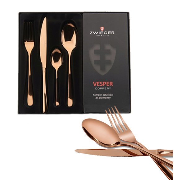 ZWIEGER VESPER COPPERY Sztućce komplet 24 elementy dla 6 osób / miedziane