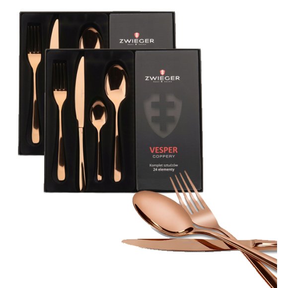 ZWIEGER VESPER COPPERY Sztućce komplet 48 elementów  dla 12 osób / miedziane