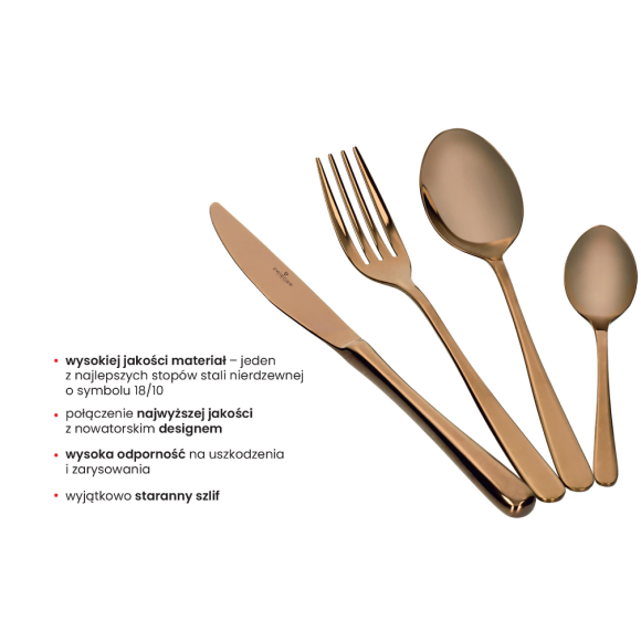 ZWIEGER VESPER COPPERY Sztućce komplet 48 elementów  dla 12 osób / miedziane