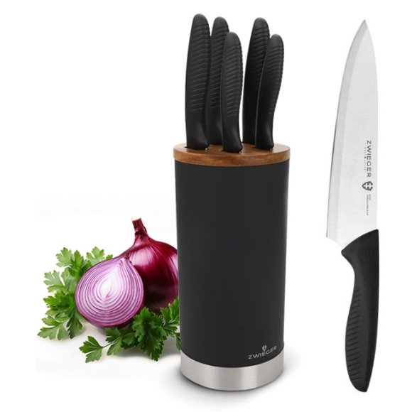 ZWIEGER ROCCA Komplet 5 noży w czarnym bloku / stal nierdzewna + drewno