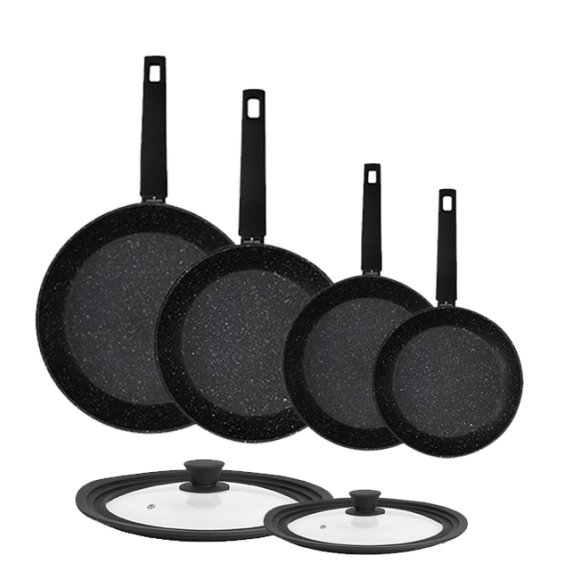 ZWIEGER FORTE Komplet Patelnia aluminiowa 20, 24, 26, 28 cm + pokrywki silikonowe / powłoka granitowa PFLUON / indukcja
