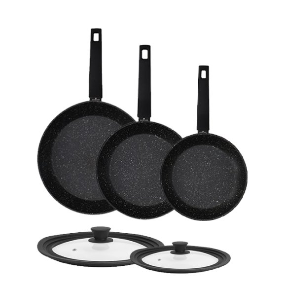 ZWIEGER FORTE Komplet Patelnia aluminiowa 20, 24, 28 cm + pokrywki silikonowe / powłoka granitowa PFLUON / indukcja