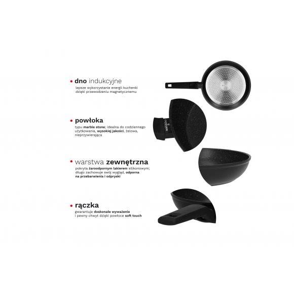 ZWIEGER FORTE Komplet Patelnia aluminiowa 20, 24, 28 cm + pokrywki silikonowe / powłoka granitowa PFLUON / indukcja