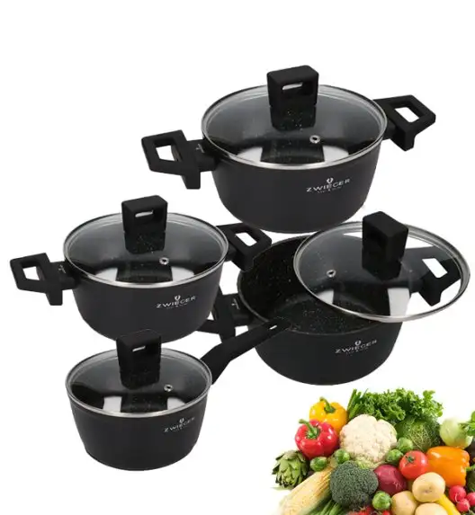ZWIEGER FORTE Komplet garnków z pokrywkami 8 el /16, 18, 20, 24 cm + Patelnia 20, 24, 28 cm  aluminium