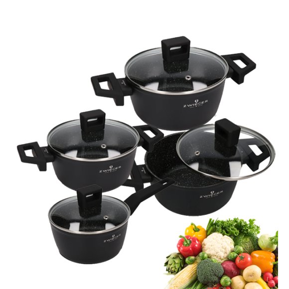 ZWIEGER FORTE Komplet garnków z pokrywkami 8 el /16, 18, 20, 24 cm + Patelnia 20, 24, 28 cm + Brytfanna VERON / aluminium