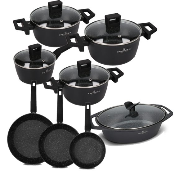 ZWIEGER FORTE Komplet garnków z pokrywkami 8 el /16, 18, 20, 24 cm + Patelnia 20, 24, 28 cm +Brytfanna Forte / aluminium