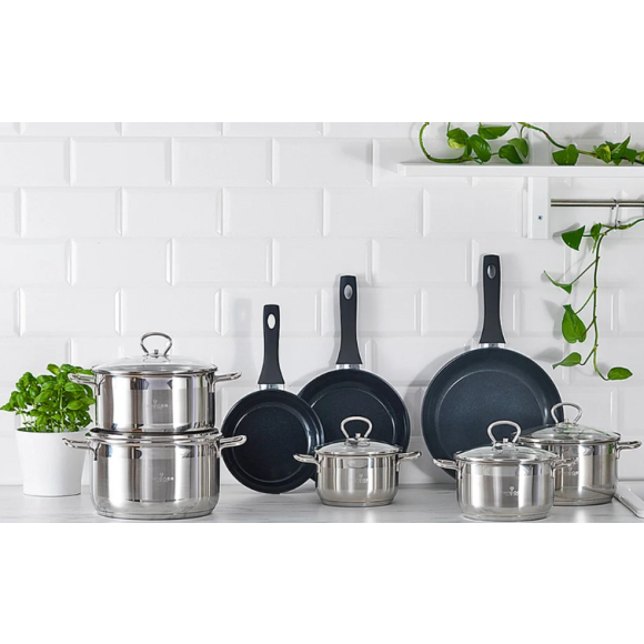 ZWIEGER ROCCA Komplet Patelnia 20, 24, 28 cm + pokrywki silikonowe | aluminium | powłoka ceramiczna | indukcja