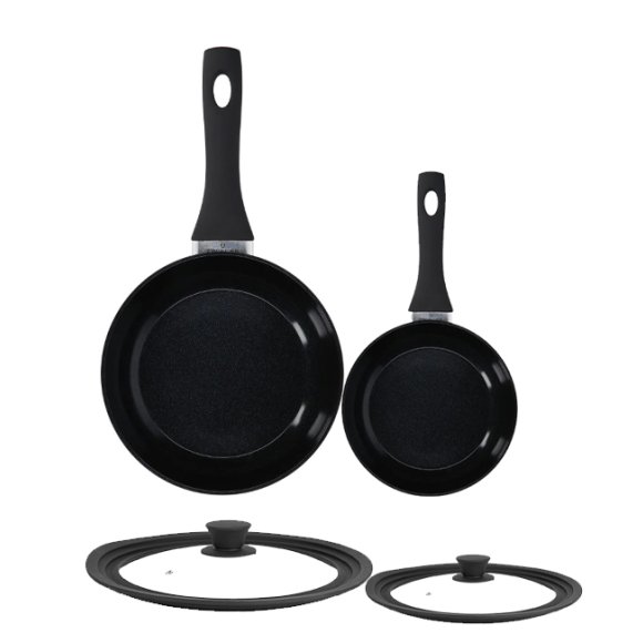 ZWIEGER ROCCA Komplet Patelnia 20, 28 cm +pokrywki silikonowe | aluminium | powłoka ceramiczna | indukcja